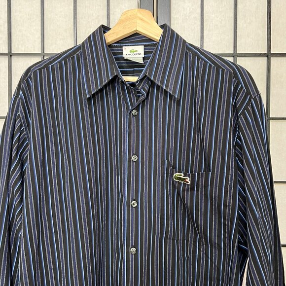 Lacoste Button Shirt Mens 5 Large Croc Logo Pocket Striped Classic Preppy - Picture 5 of 9